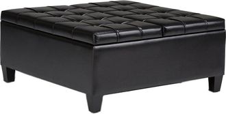 Simpli Home Harrison 36In Transitional Square Coffee Table Storage Ottoman