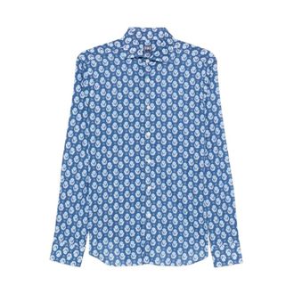 Fedeli Casual Shirts, male, Blue, Size: 2XL Sean Panamino Printed Shirt