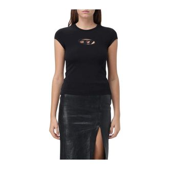 Diesel T-Shirts, female, Black, Size: XS Oval Cutout Tee