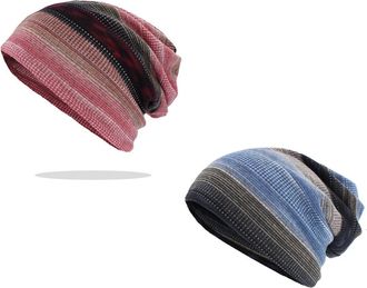 Generic Chemo Headwear Women UK Beanie Hat Scarf Cap Headwrap Women Turban Soft Head Cover (Pk 2 Blue & Pink)