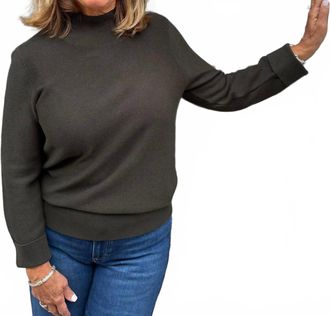 Repeat Quarter Sleeve Cotton Mockneck Top In Khaki