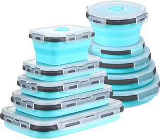 OEM 10 Fiambreras Plegables De Silicona De 800 Ml Con Tapa, Aptas Para Microondas, Congelador Y Lavavajillas