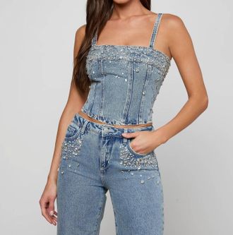 L'agence Arlin Embellished Denim Tank Top In Malibu