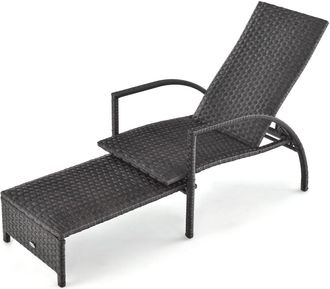 Costway Outdoor Rattan Lounge Chair 5-Level Adjustable Chaise Lounger Wicker Recliner