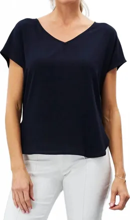 Lola & Sophie Hybrid Drop Shoulder V-Neck T-Shirt In Navy