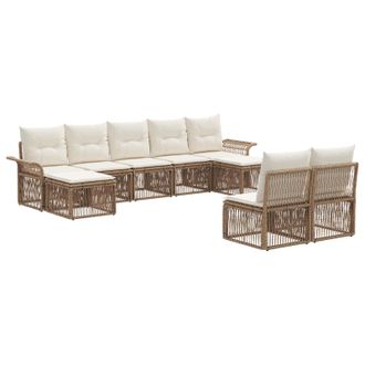 vidaXL Conjunto De Sof&aacute;s De Jard&iacute;n 9 Pcs Beige Rat&aacute;n Sint&eacute;tico Vidaxl