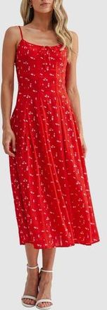 Lush Pleated Midi Dress in Red Ditsy at Nordstrom Rack, Size Medium