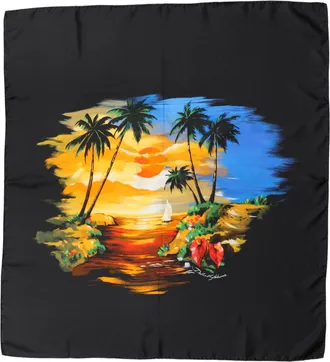 Dolce & Gabbana Tropical Sunset Print Silk Scarf - Black