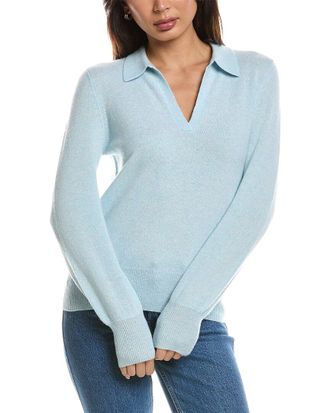 Fort&eacute; Cashmere Split Neck Cashmere Polo Sweater
