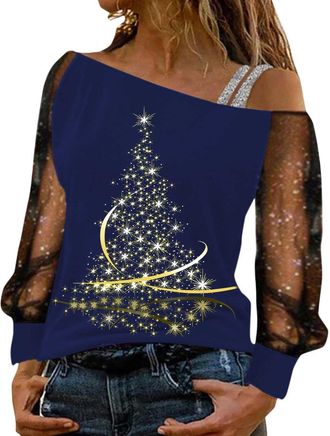 Generic Christmas Jumpers for Women,Christmas Sweatshirt for Women Sparkly Off The Shoulder Tops Plus Size Casual Long Sleeve Pullover Red Wine Glass Reindeer