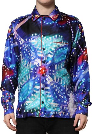Dolce & Gabbana Mens Multicolor Printed Silk Lounge Casual Shirt