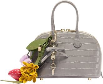 Self Portrait Crocodile-Embossed Structured Handbag with Decorative Floral Charms