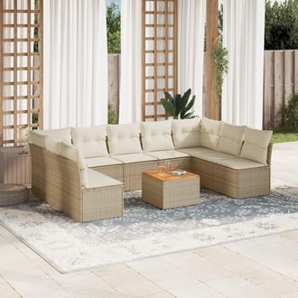 vidaXL Juego De Sof&aacute;s Jard&iacute;n Con Cojines Beige 10 Pzas Rat&aacute;n Sint&eacute;tico Vidaxl