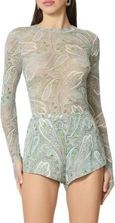 AFRM Kaylee Print Mesh Top in Aqua Paisley at Nordstrom, Size X-Small