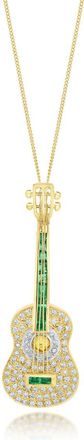 The Diamond Store 18K Gold Pave Diamond and Emerald Guitar Brooch - Pendant