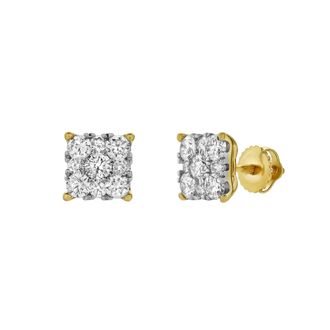 LuvMyJewelry Nova 14K Yellow Gold Cluster Lab Grown Diamond Unisex Earrings - 1 Cts