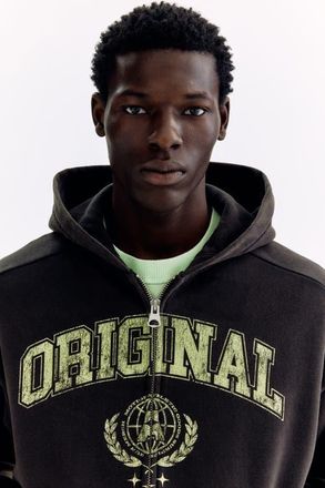 H&M Oversized Fit Printed Zip-through Hoodie in Black/original at Nordstrom, Size Xx-Large