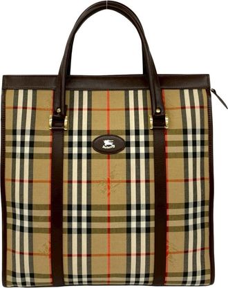 Burberry Beige Brown Canvas Leather Handbag Tote Bag (Pre-Owned)