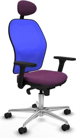 Piqueras y Crespo Piqueras Y Crespo - Jorquera Sincro Malla Azul Similpiel Morado Brazos 3d Base Aluminio Cabecero Fijo Ruedas 65mm Nailon