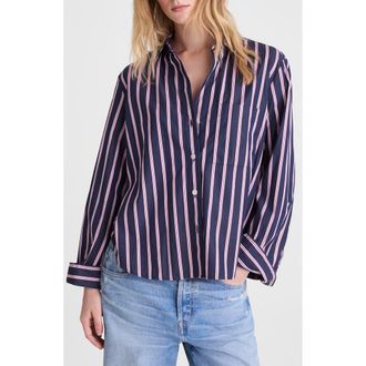 Madewell The Signature Cotton Poplin Y-Neck Shirt in Classic Indigo at Nordstrom, Size Xx-Small