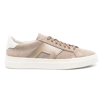 Santoni Schoenen, Heren, Beige, 42 EU, Leer, Leren Sneakers met Rubberen Zool