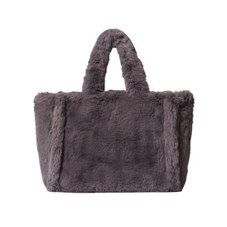 Generic Compatible For Winter Faux Fur Handbag Simple Stylish Large Tote Soft Women Shoulder Bag Phone Purses Work(Grey)