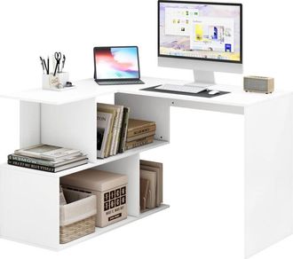 Woltu Scrivania con 3 Cassetti per Ufficio Studio Tavolo da Lavoro Porta pc in Legno Bianco 120x60x75 cm - Woltu