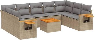 vidaXL Juego De Sof&aacute;s Jard&iacute;n Con Cojines Beige 10 Pzas Rat&aacute;n Sint&eacute;tico Vidaxl