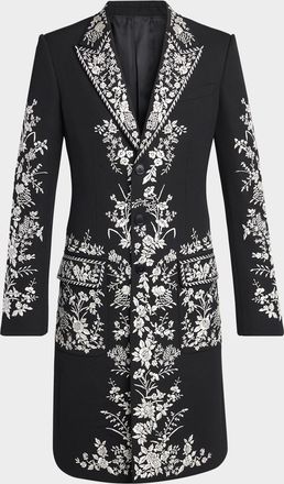 Alexander McQueen Men & apos;s Wool Embroidered Peak Lapel Overcoat