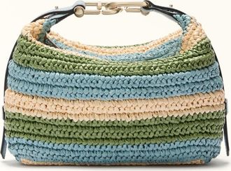 Furla Tonie Shoulder Bag Toni Carta Da Zucchero Multicolour Crochet Stripes Fabric + Sidney Calf Leather Woman