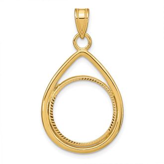 Diamond2Deal 14k Yellow Gold Diamond-cut Lightweight Teardrop 16.5mm Coin Bezel Pendant