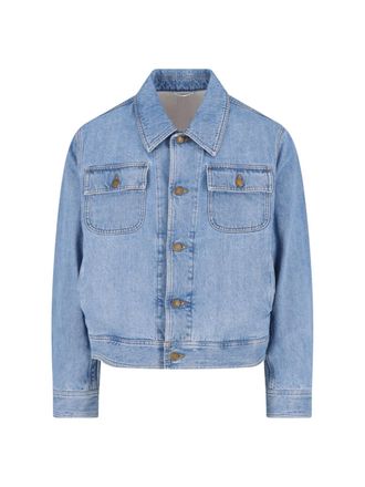 Thom Browne Cropped Classic Collar Flap Pockets Denim Jacket
