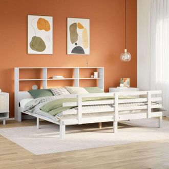 vidaXL Cama Con Estanter&iacute;a Sin Colch&oacute;n Madera Maciza Blanca 180x200 Cm Vidaxl