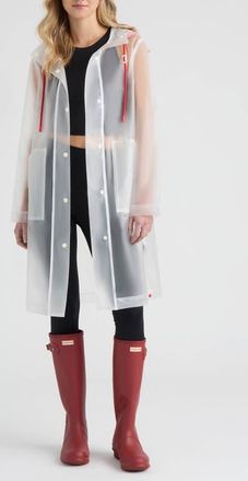 Hunter Alexa Waterproof Longline Matte Transparent Hooded Raincoat in Hunter White at Nordstrom, Size Medium