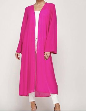 Caramela Open Long Maxi Cardigan In Pink