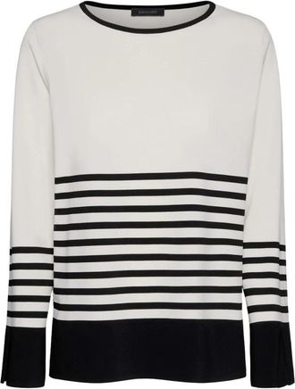 Elena Miro Maglia in misto viscosa con girocollo- bordi neri e righe al fondo - Dames - Ronde hals truien - Veelkleurig - L - Truien & Vesten