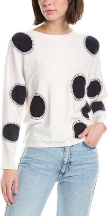 T Tahari Boatneck Whip Stitch Polka Dot Sweater