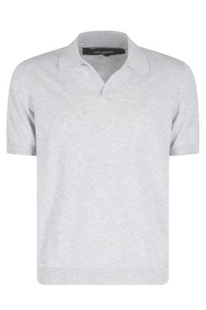 Tagliatore Gray Keith Short Sleeve Ribbed Trim Cotton Polo Shirt