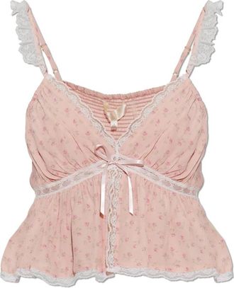LoveShackFancy Nicoleta Floral Crepe Top - Dames - Tops zonder mouwen - Roze - M - Polyester - Tops