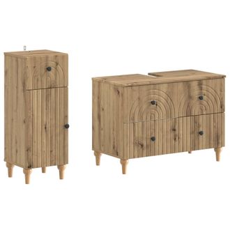 vidaXL Juego De Gabinete De Ba&ntilde;o De 2 Piezas Alkmaar Roble Artisan Vidaxl