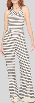 Project Social T Goa Striped Halter Jumpsuit in Ivoblk Strp at Nordstrom, Size X-Small