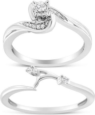 House of Brilliance Silver 1/10 Cttw Diamond Swirl and Bypass Bridal Set Ring and Band in White at Nordstrom, Size 12