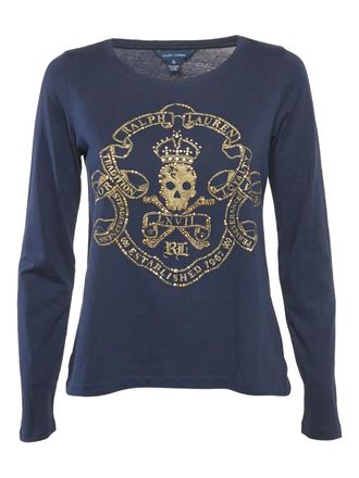 Polo Ralph Lauren T-shirt verfraaid met doodskop met lange mouwen - Blauw
