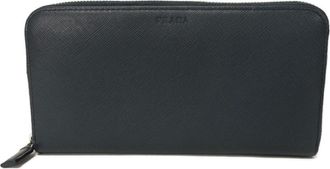 Prada Saffiano Navy Leather Long Wallet (Bi-Fold) (Pre-Owned)