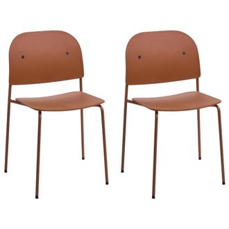 Beliani Conjunto De 2 Sillas De Comedor Y Cocina Asiento Sint&eacute;tico Estructura De Metal Naranja Windust