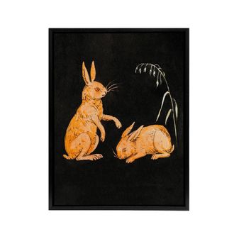 Artery8 PC Skovgaard Two Hares Vintage Animal Illustration Framed Canvas Art in Black | Size: W24 x H32