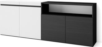 Skraut Home Aparadores Para Sal&oacute;n, Gran Capacidad De Almacenaje, 200x75x35cm, 4 Puertas, Armario, Zapatero, Estilo Moderno, Blanco Y Negro - Skraut Home