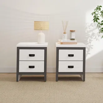 GFW Boston 2 Drawer Bedside Table Pair in White