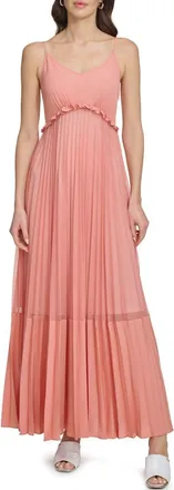 DKNY Sleeveless Pleated Maxi Dress in Summer Rouge at Nordstrom, Size X-Small