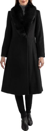 Sofiacashmere Toscana Genuine Dyed Lamb Shearling Collar Wool Blend Coat in Black at Nordstrom Rack, Size 10